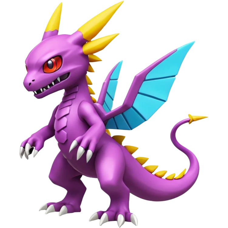 A 3D CGI model of a randomly-colored cool badass Fakémon-Pokémon-Digimon-Spectrobe-creature (full body) emoji
