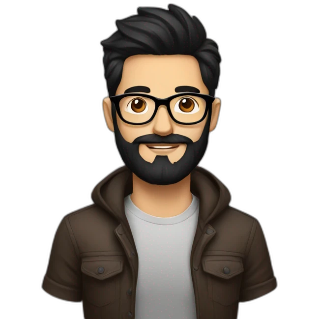 Hipster with black hair, beard and glasses drinking cappuccino   emoji