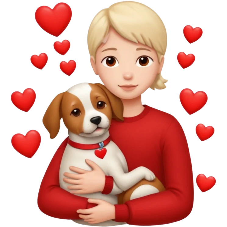 a person hugging a dog with hearts emoji