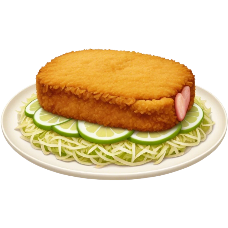 Cinematic Realistic Tonkatsu Dish Emoji, featuring a golden, breaded pork cutlet served with shredded cabbage rendered with rich textures and vibrant, dynamic lighting. emoji