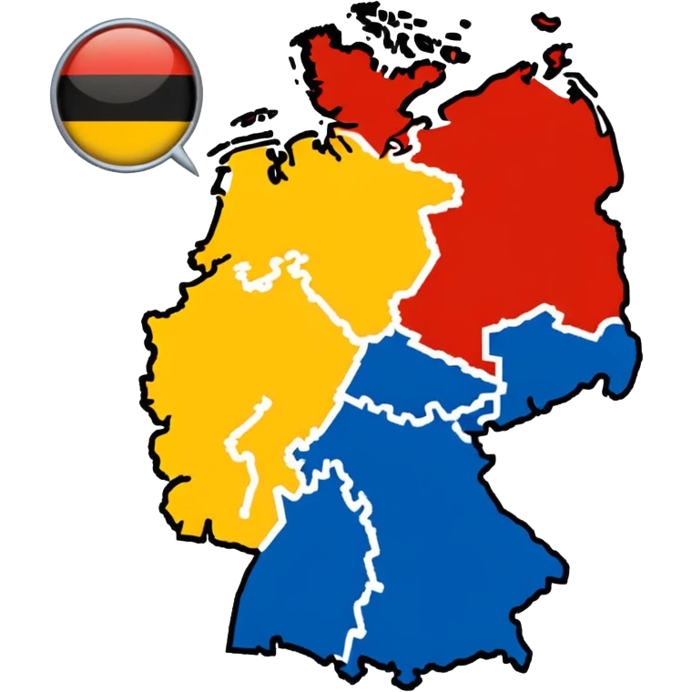 Germania divisa con bandiera US sud-ovest (Monaco, Francoforte), UK nord-ovest (Amburgo, Colonia), URSS est (Berlino Est, Dresda), France sud-ovest (Stoccarda, Friburgo) emoji