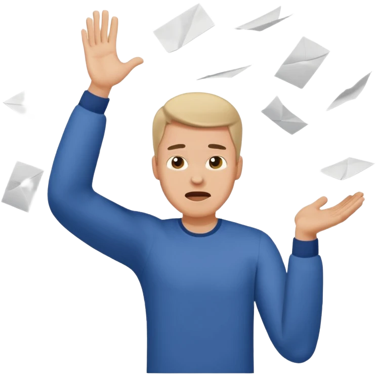 A man throwing papers in the air, frust emoji