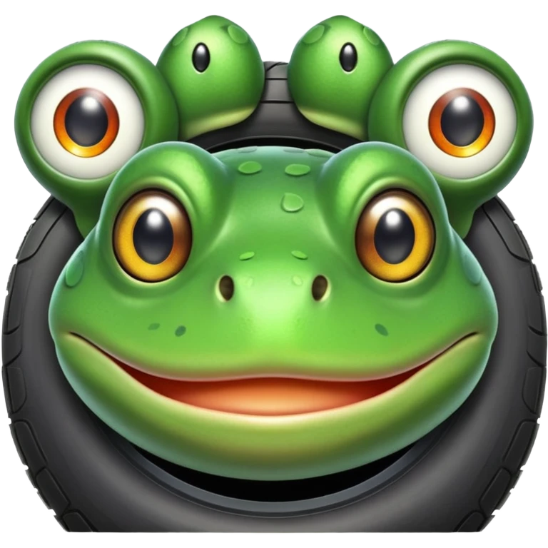 a frog that is a tire   but only the head is that of a frog  emoji