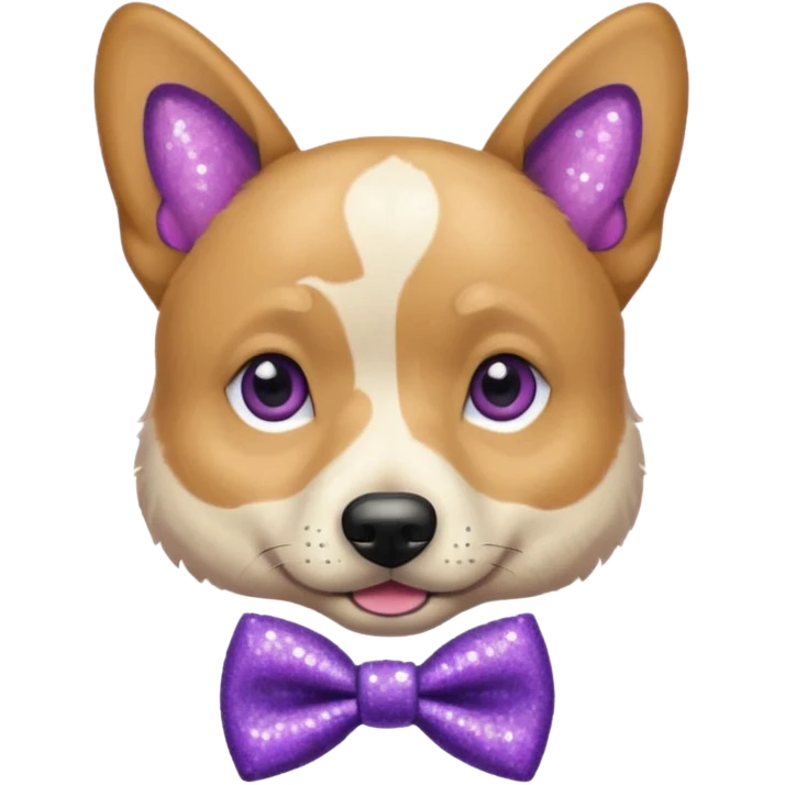 Cachorro adulto com gravata roxa com glitter emoji