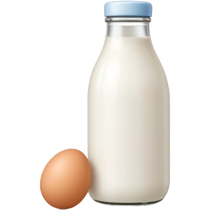 A white milk bottle standing beside a single egg on a clean surface. emoji