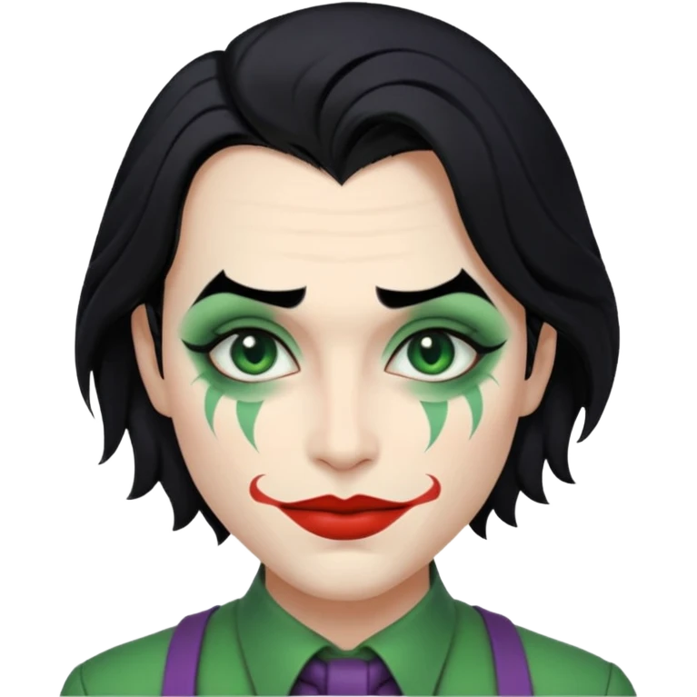 Faça uma pessoa com cabelo preto e pouco grande com cara de coringa emoji