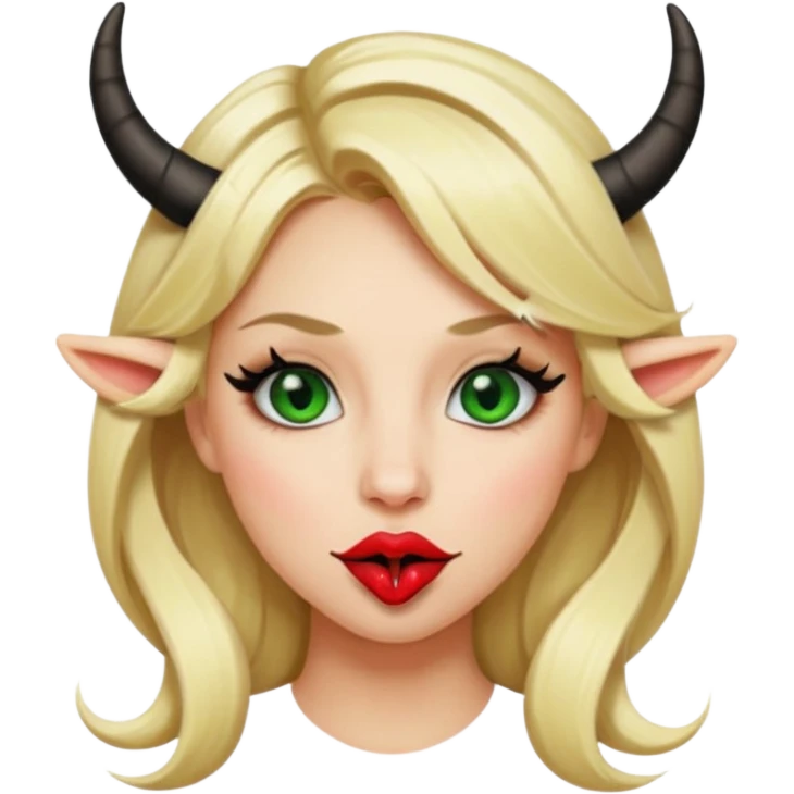 Emoji femme blonde cheveux blond, yeux vert avec de long cils noir qui tire la langue et à des cornes  emoji