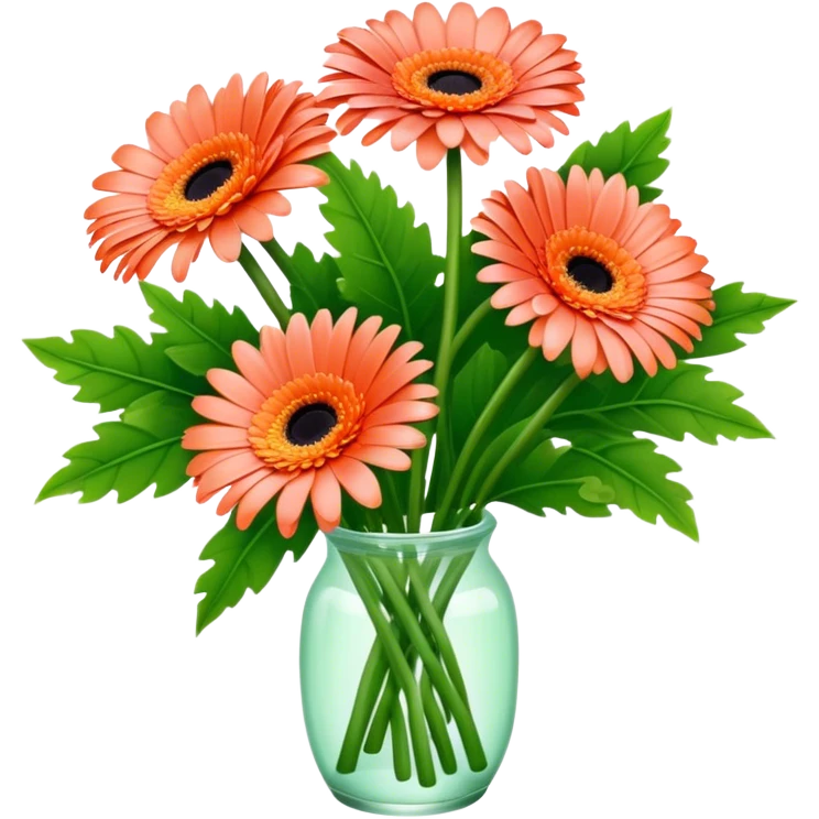 bouquet Coral Gerbera Daisy, luxuriant, leaf, bud, orange style emoji