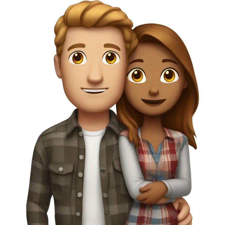Tall white man with brown hair wearing plaid hugging small  Indian girlfriend emoji