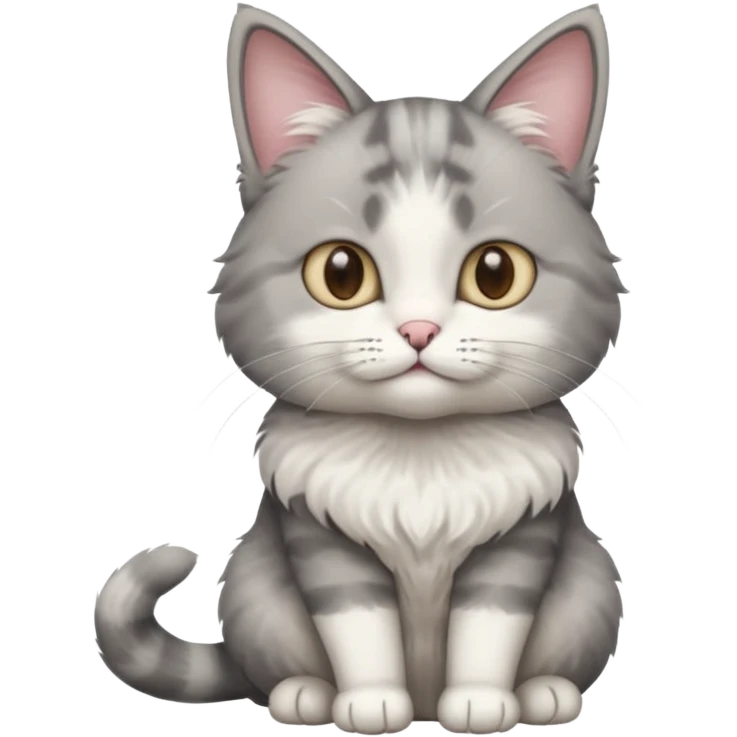 a realistic looking very fluffy grey and white cat sitting up straight emoji