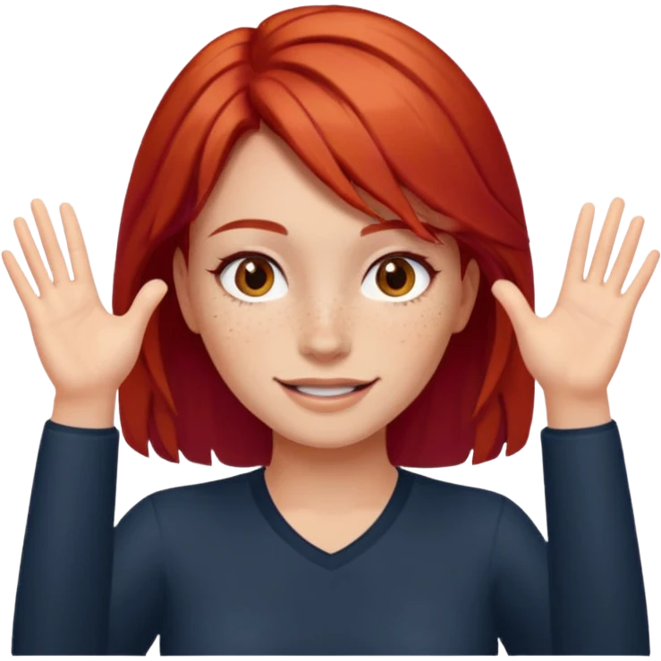 Not guilty hands up smirk girl red hair emoji