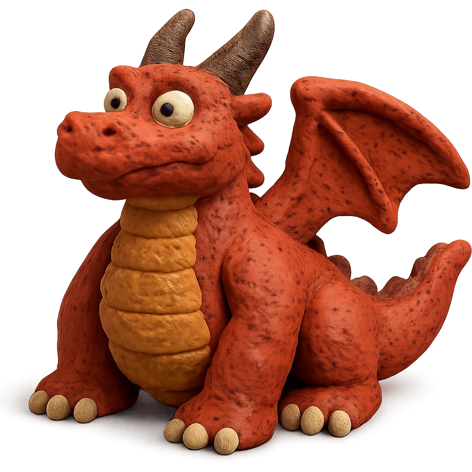 claymation style chunky and textured dragon emoji