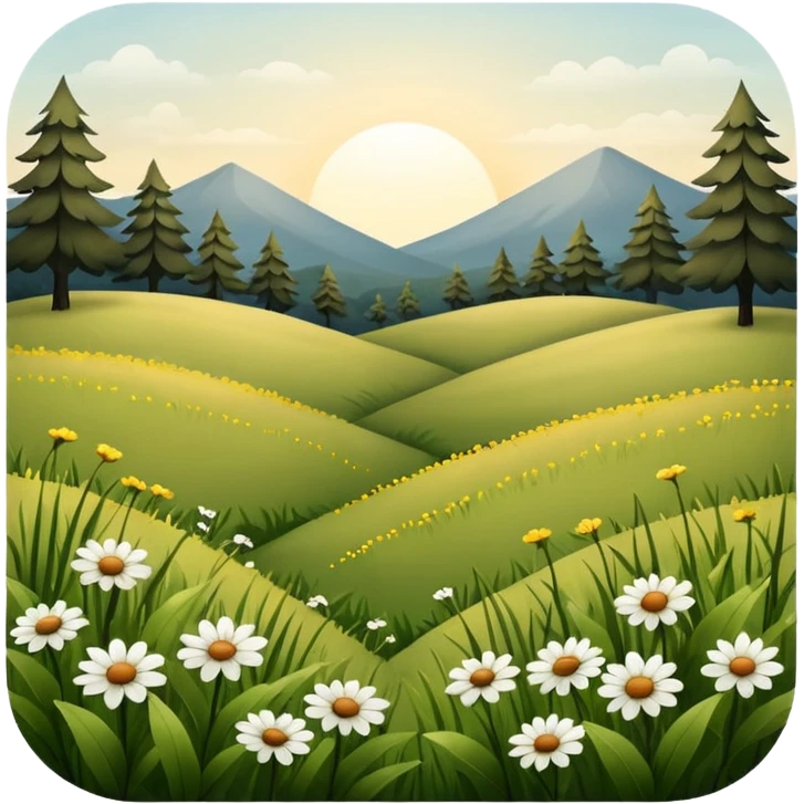 meadow with dark foliage and muted sunlight, daytime emoji