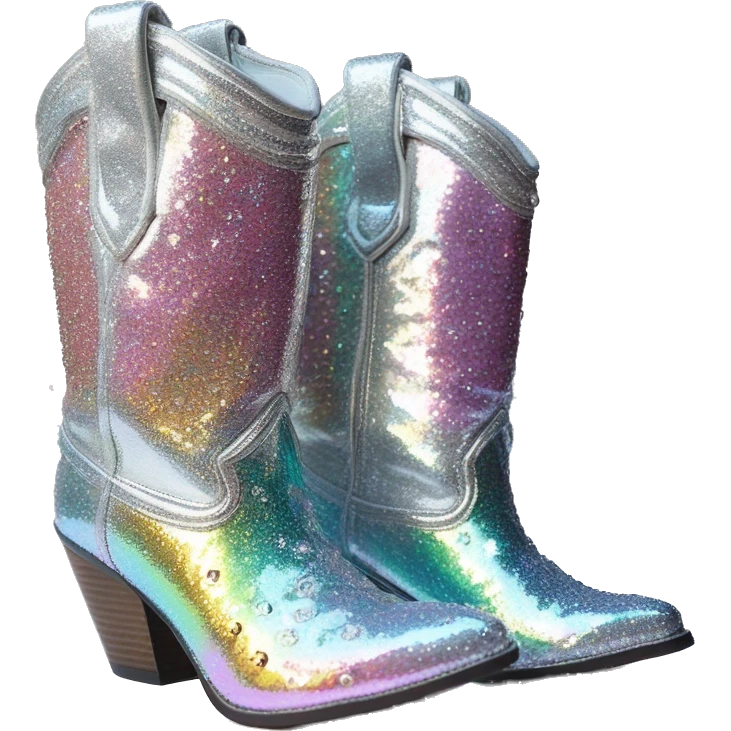 Iridescent Diamond bedazzled glitter cowboy boots Betsy Johnson emoji