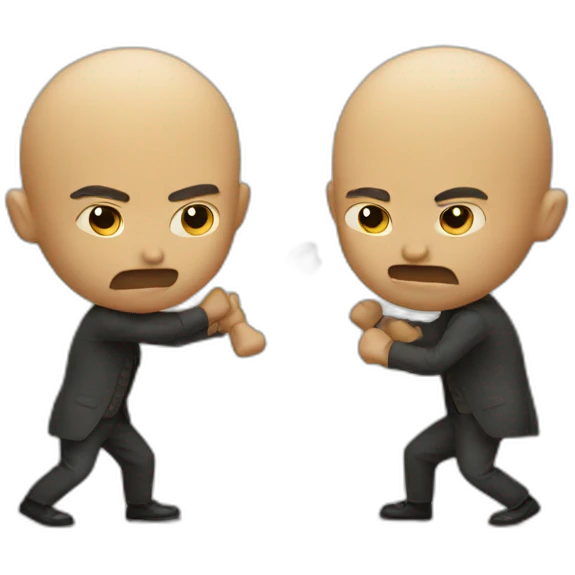 two small men with big heads fighting emoji