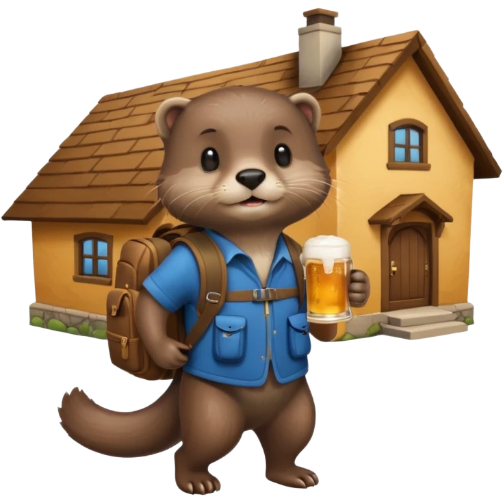 otter with a backpack holding a beer entering a house emoji