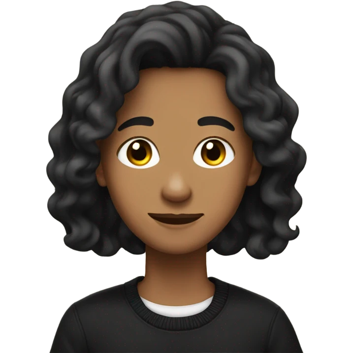 tan teenager with black wavy hair no mystache and black sweater emoji