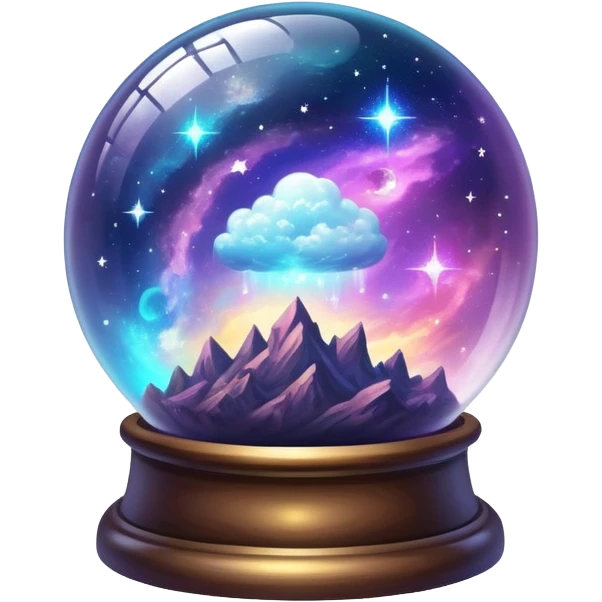 Tiny mystical mysterious sparkly cloudy magical glowing spherical nebula planets inside a glass globe dome emoji