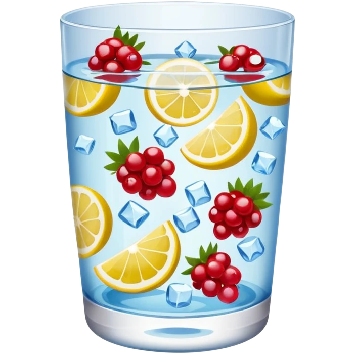 glass of water with floating berries, lemon slices, and ice cubes, emoji style emoji