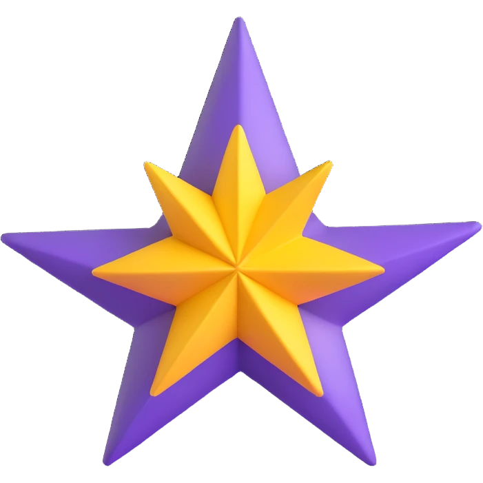 yellow volumetric 4-pointed star, four terminal star in 3D emoji