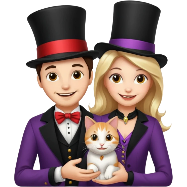 magician couple and their pet cat emoji