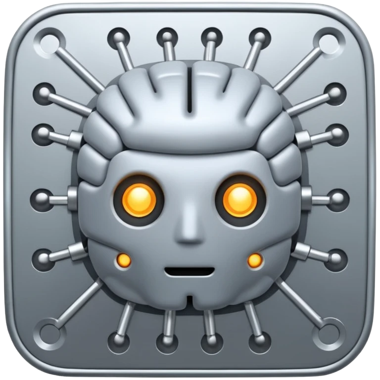 AI brain with electrodes in a 2D square emoji