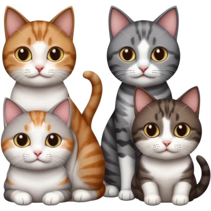 3 different coloured short haired cats including; a dark brown tabby and white cat, and a dark grey and white  emoji