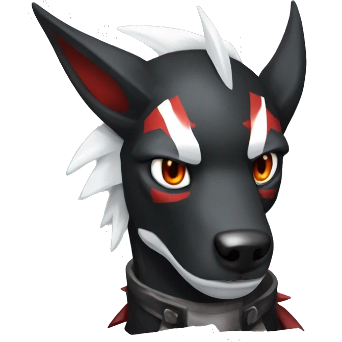 Black Cool Edgy Sergal-Houndoom-Fakémon  with White and Red Edgy markings emoji