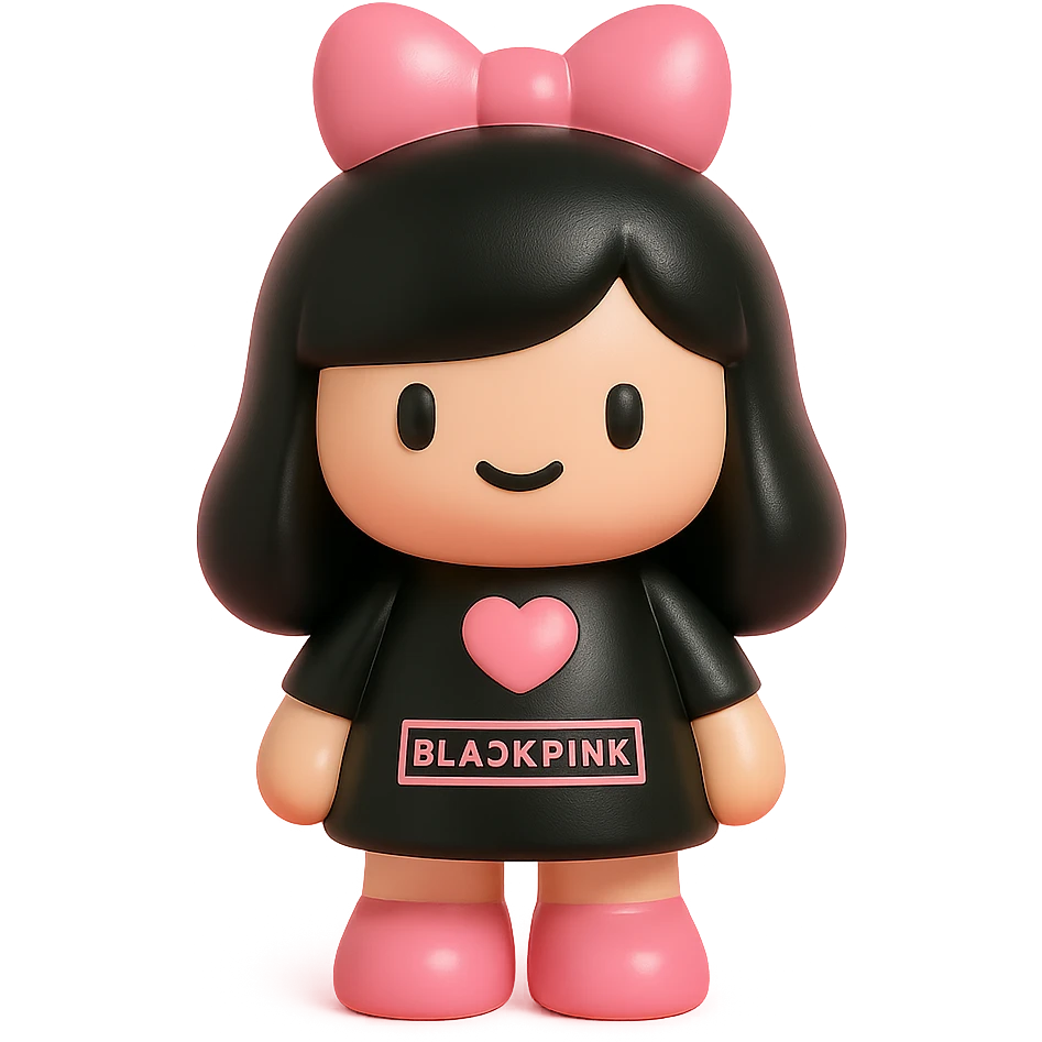 BLACKPINK-inspired object, black and pink colors, collectible and playful vinyl toy appearance emoji