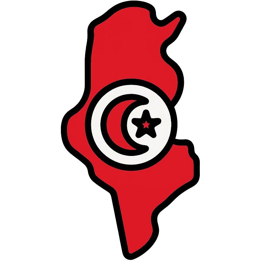 icon of Tunisia's map with a red and white color scheme, crescent and star emoji