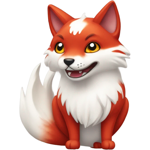 red and white kitsune head, amazed emoji