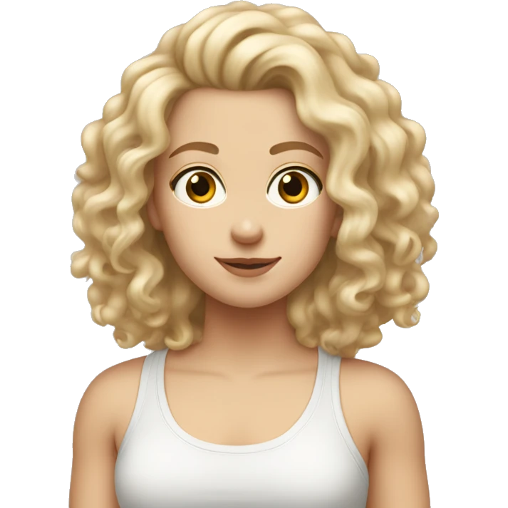 white girl with really curly long blonde hair wearing tank top hair in front emoji