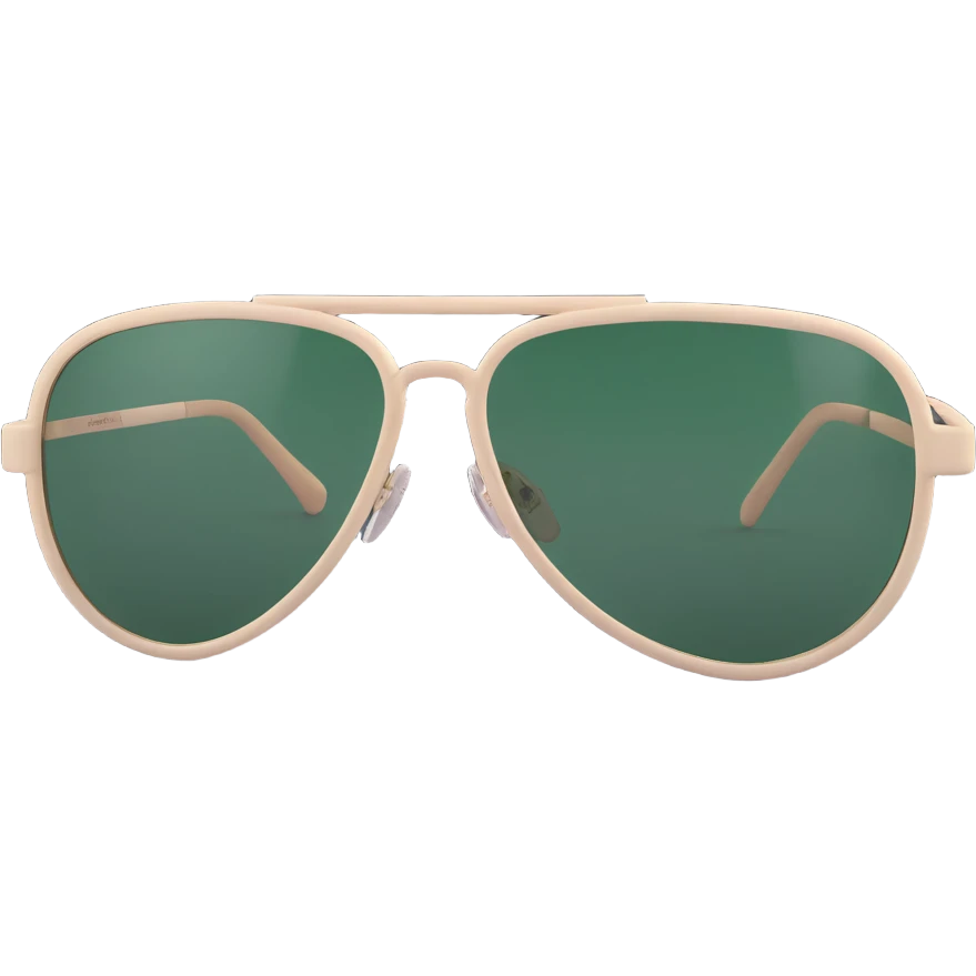 aviator sunglasses with light beige frame and dark green lenses, minimalist style, no text emoji