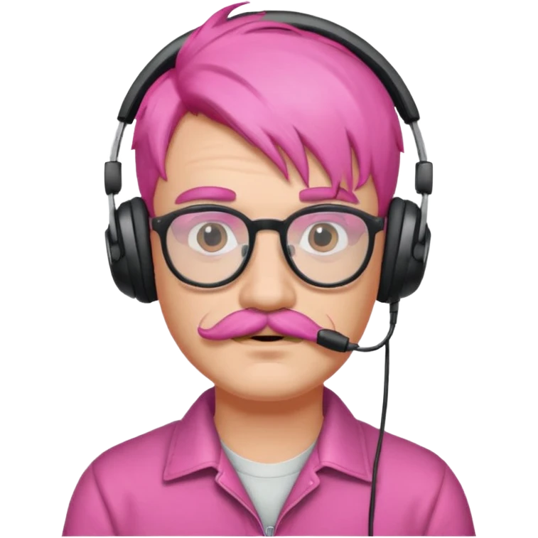 headphone and spectacles, mustached pink hair man emoji