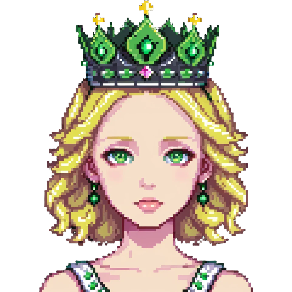 beautiful princess with blonde hair and striking green eyes wearing a crown emoji