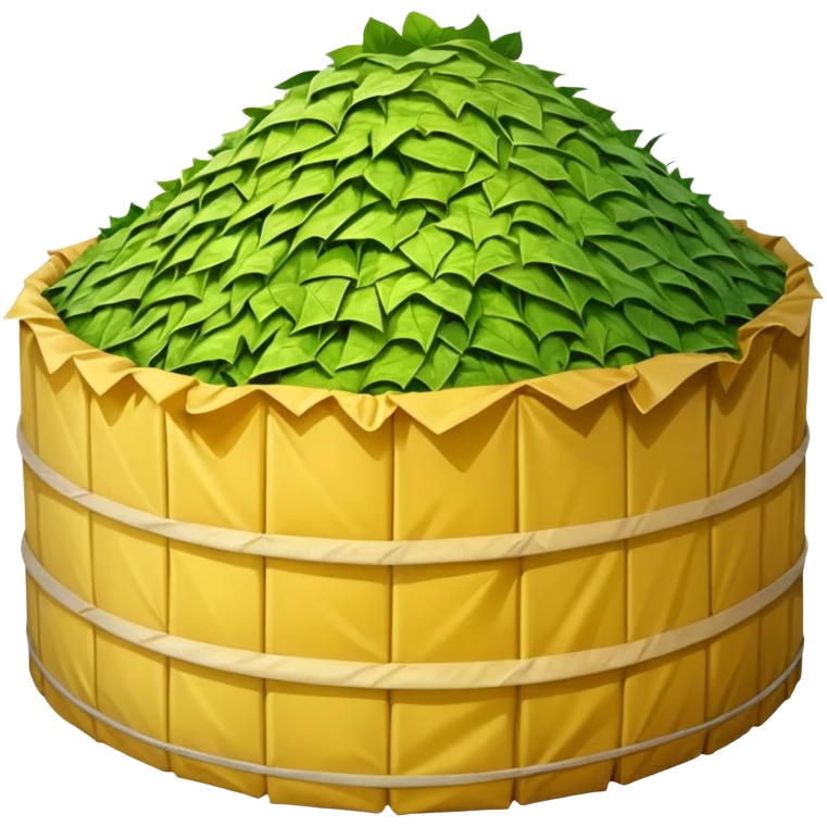 a mound of yellowish pressed silage, covered by plastic sheeting, but uncovered on one side emoji