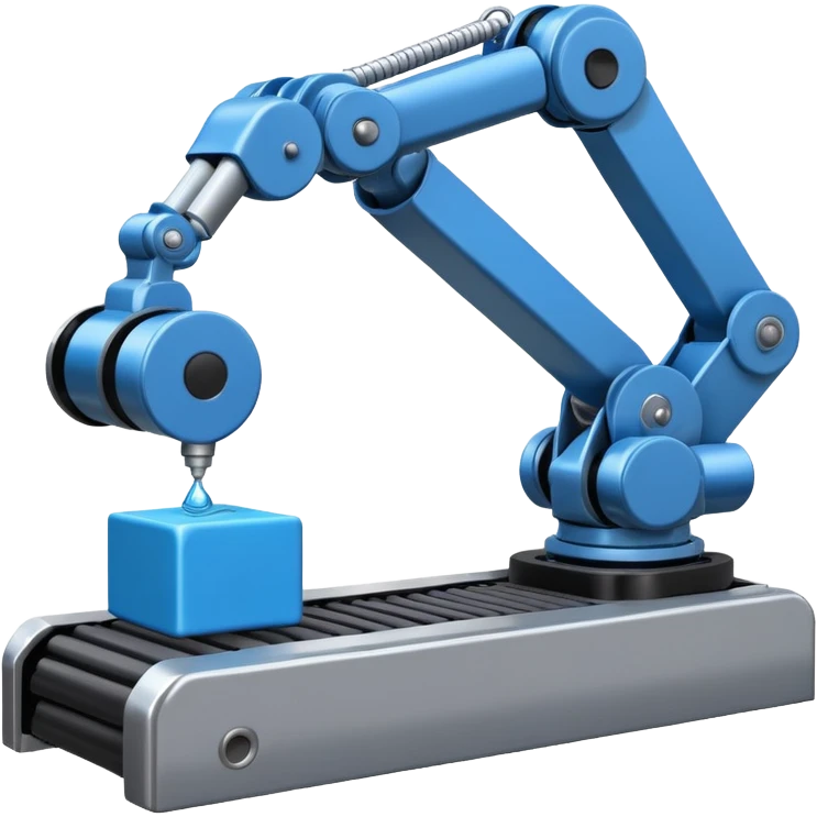 robot arm which is picking blue block on conveyor belt emoji