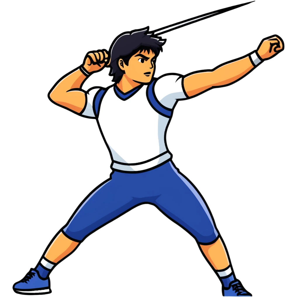 Neeraj Chopra throwing javelin in competition, dynamic pose emoji