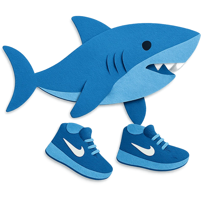 blue shark with blue Nike tennis shoes emoji
