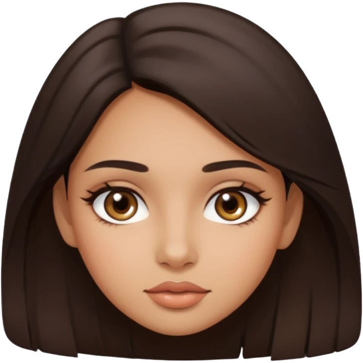 She's with long dark brown hair on her teenager years and her eyes are brown with not very  long natural lushes  her skin is not whit eits medium ( olive) and her faces shape is oval and a little bit circle her lips  awesome but not big lips she has a make up but clean natural looking  make up  emoji
