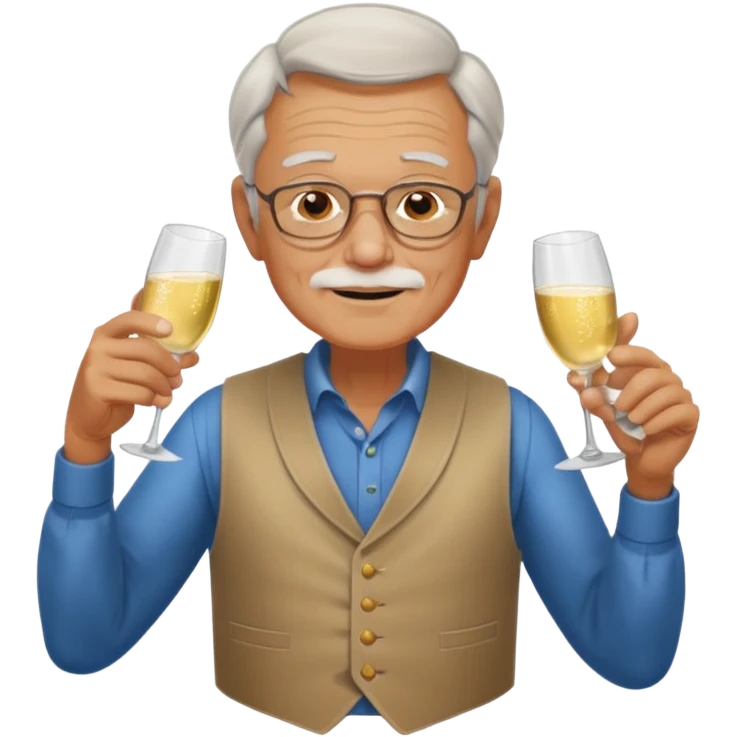 Old man in vest, drinking champagne emoji