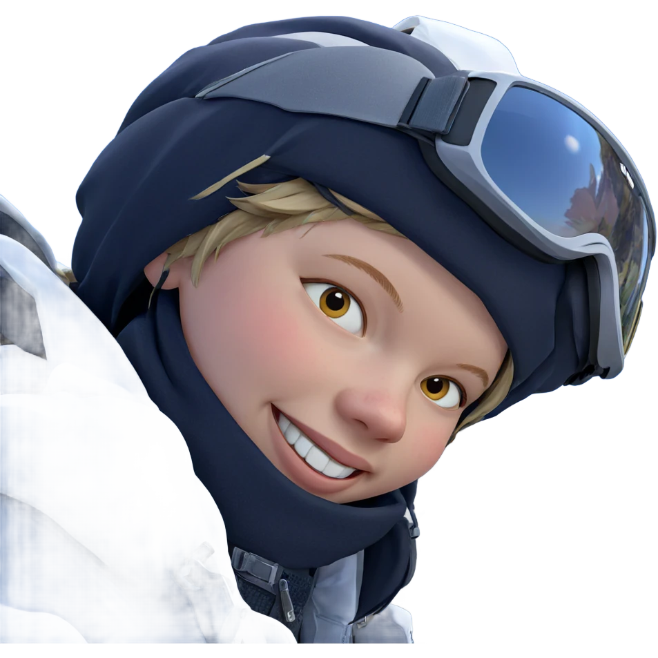 smiling girl outdoors with goggles emoji