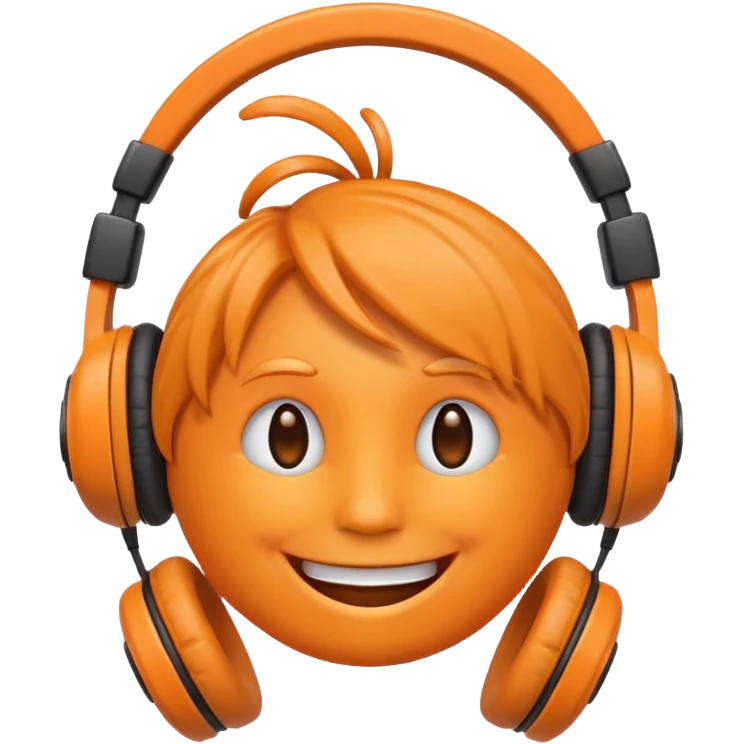 Orange happy face emoji with a couple of hair,headphones,and antennas. emoji