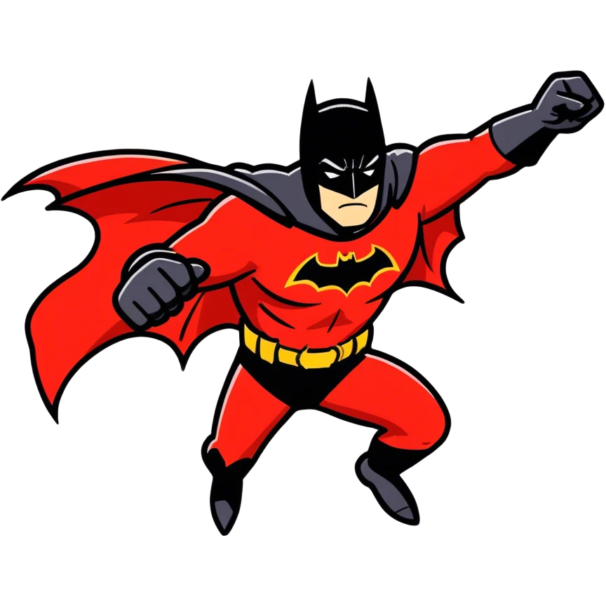 Batman wearing a red suit emoji