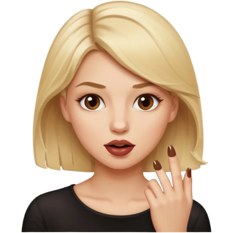 👁️🫦👁️💁🏼‍♀️ aguicheuse. elle se mord le coin de la lèvres. Elle est blonde. Ongles vernis marrons   emoji