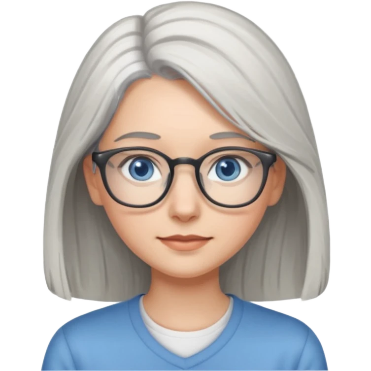 Grey haired emoji with blue eyes and glasses female young longer hair emoji