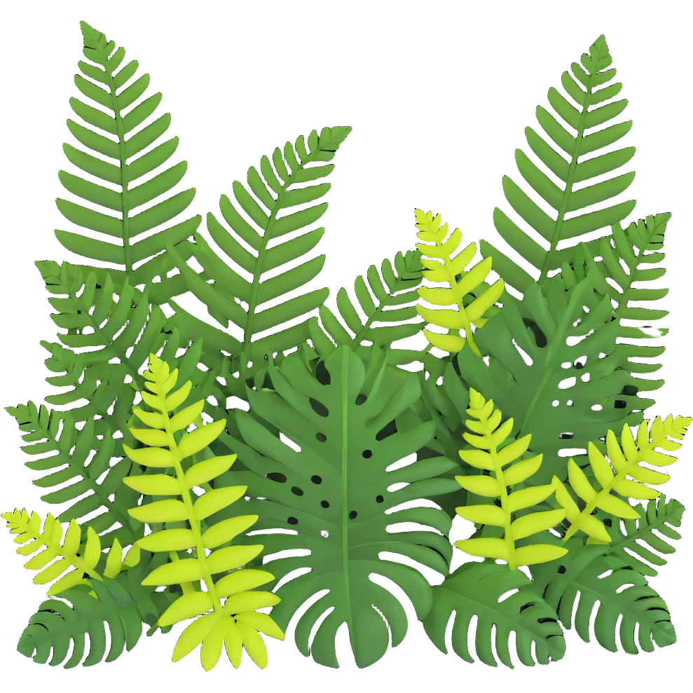 jungle with large leaves and ferns, vibrant emoji