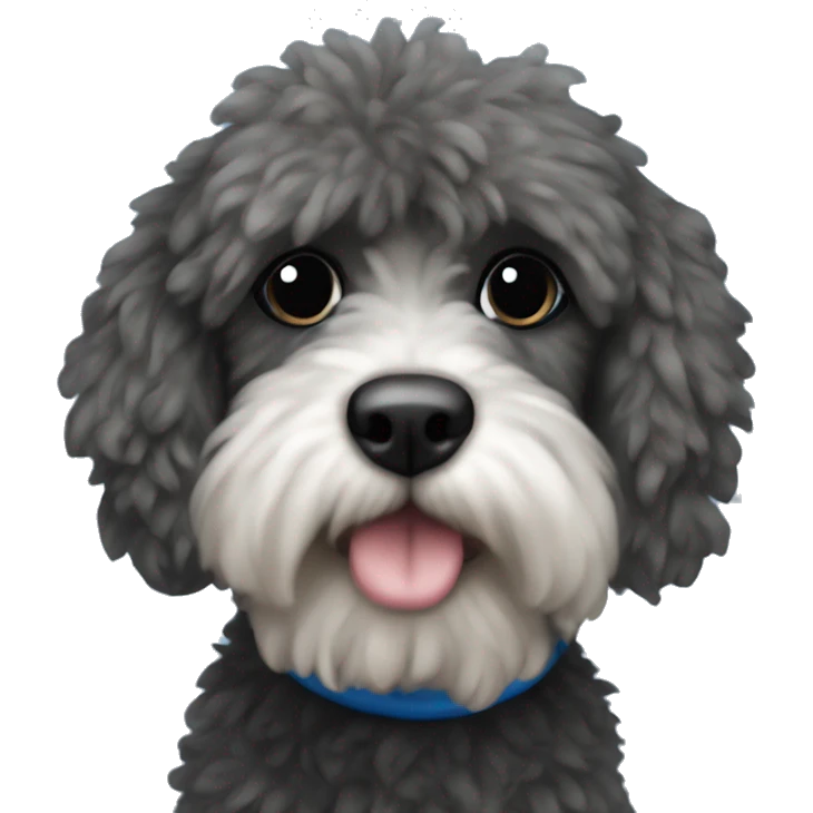 Fluffy Cockapoo with Black sweather and blue hearts emoji