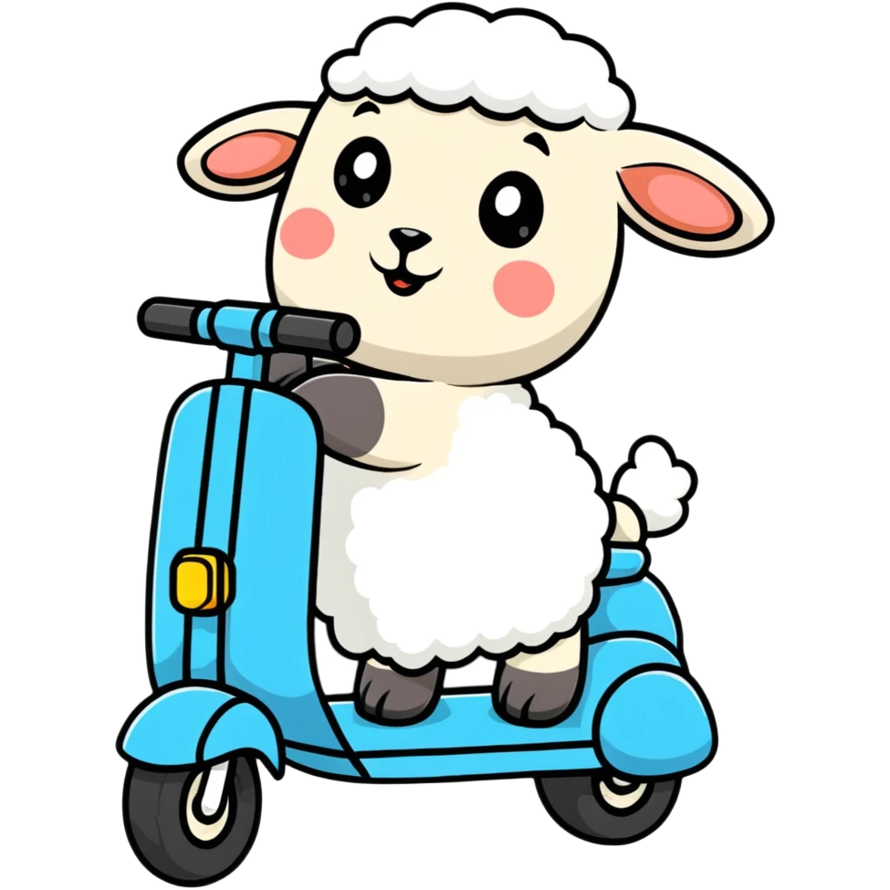 cartoon sheep on a scooter emoji