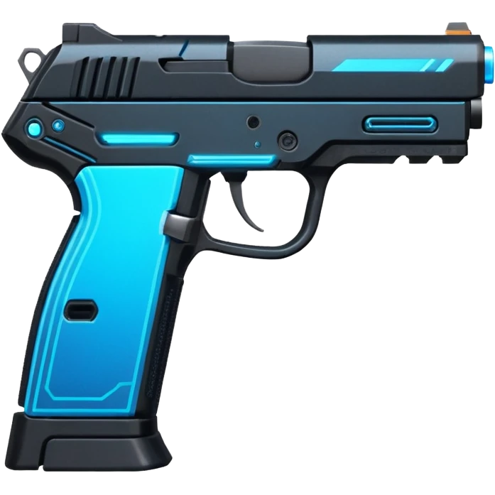 the image is the icon for a videogame  item. futuristic cyberpunk -ready to equip- it is master craftsmanship [ unequipped item ]
It is a magsec4 pistol with a mini-holo - neatly staged 3/4 profile view emoji